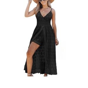 Cupshe Black Lace Slip Smocking Jumpsuit Dress